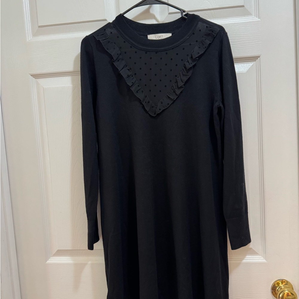 LOFT Black Sweater Dress with Ruffle Accent